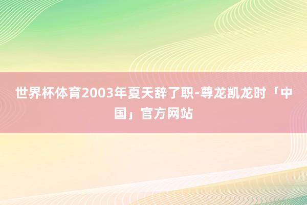 世界杯体育2003年夏天辞了职-尊龙凯龙时「中国」官方网站
